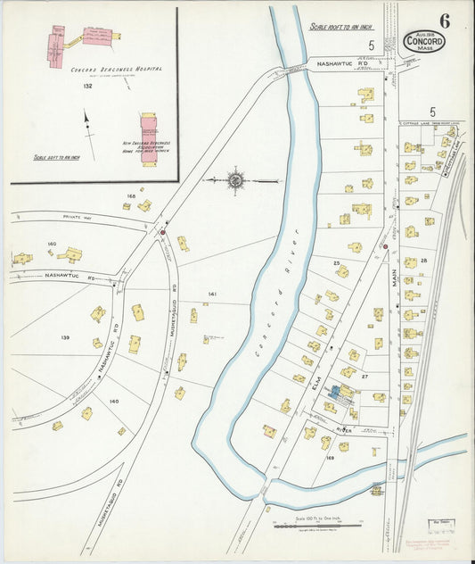 Sanborn Fire Insurance Map from Concord, Middlesex County, Massachusetts (1918), Sheet #0006 - Historic Sanborn Fire Insurance Map Print, vintage old map wall art, antique decor, genealogy gift, Massachusetts Massachusetts map