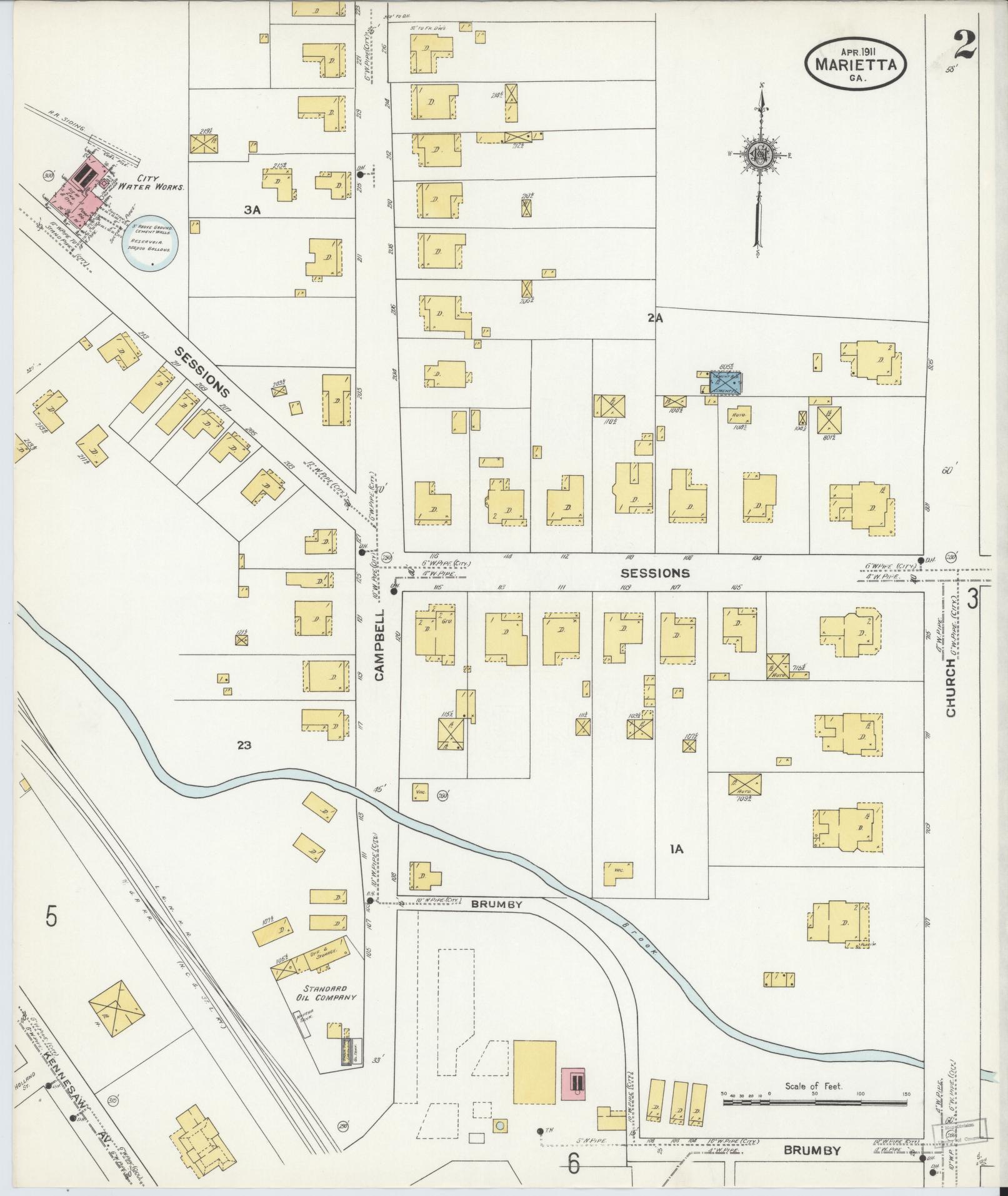 Sanborn Fire Insurance Map from Marietta, Cobb County, Georgia (1911), Sheet #0002 - Complete Map Set gallery image, historic Sanborn map, vintage wall art, Georgia Georgia
