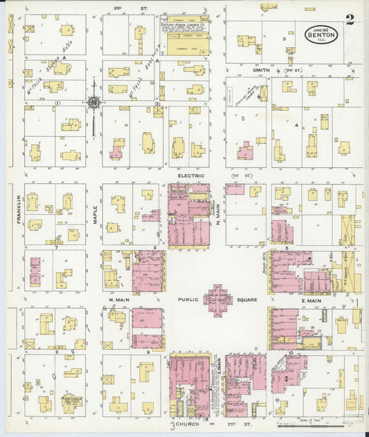 Sanborn Fire Insurance Map from Benton, Franklin County, Illinois (1910), Sheet #0002 - Historic Sanborn Fire Insurance Map Print, vintage old map wall art, antique decor, genealogy gift, Illinois Illinois map