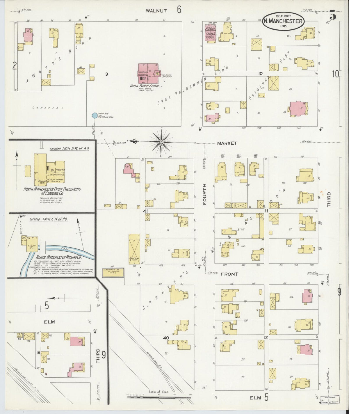 Sanborn Fire Insurance Map from North Manchester, Wabash County, Indiana (1907), Sheet #0005 - Complete Map Set gallery image, historic Sanborn map, vintage wall art, Indiana Indiana