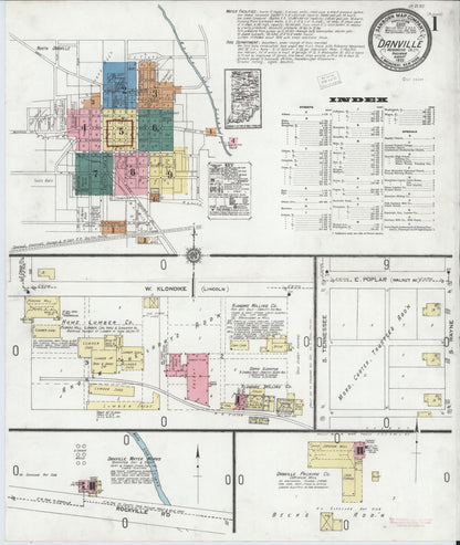 Sanborn Fire Insurance Map from Danville, Hendricks County, Indiana (1920), Sheet #0001 - Historic Sanborn Fire Insurance Map Print, vintage old map wall art, antique decor, genealogy gift, Indiana Indiana map
