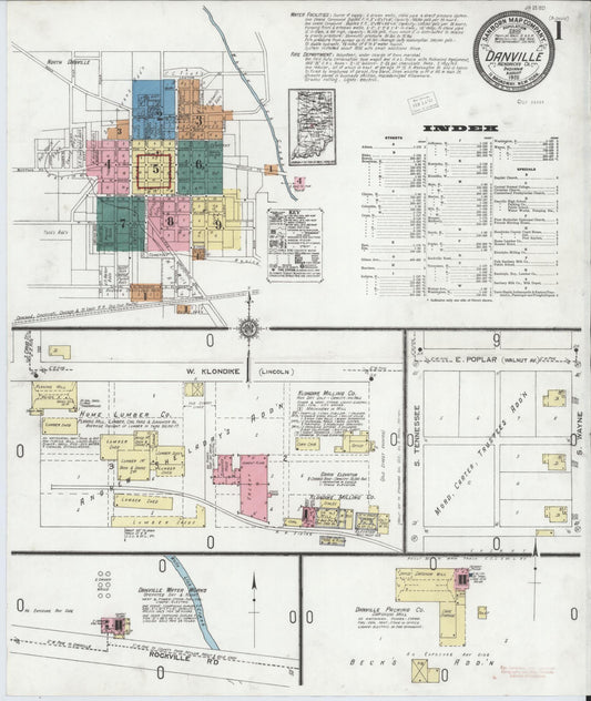 Sanborn Fire Insurance Map from Danville, Hendricks County, Indiana (1920), Sheet #0001 - Historic Sanborn Fire Insurance Map Print, vintage old map wall art, antique decor, genealogy gift, Indiana Indiana map