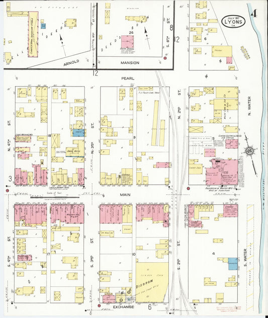 Sanborn Fire Insurance Map from Lyons, Clinton County, Iowa (1917), Sheet #0004 - Historic Sanborn Fire Insurance Map Print, vintage old map wall art