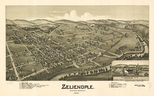 Zelienople, Butler County, Pennsylvania 1901. (1901) – Historic Bird’s-Eye View Panorama Print