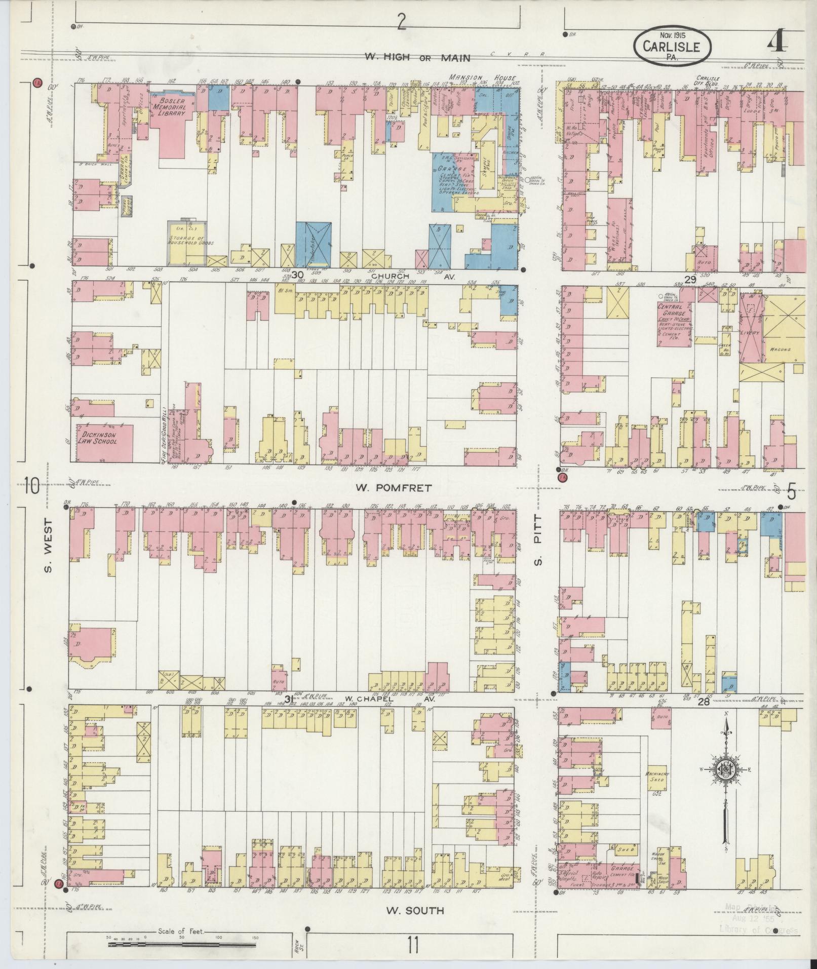 Sanborn Fire Insurance Map from Carlisle, Cumberland County, Pennsylvania (1915), Sheet #0004 - Historic Sanborn Fire Insurance Map Print, vintage old map wall art, antique decor, genealogy gift, Pennsylvania Pennsylvania map