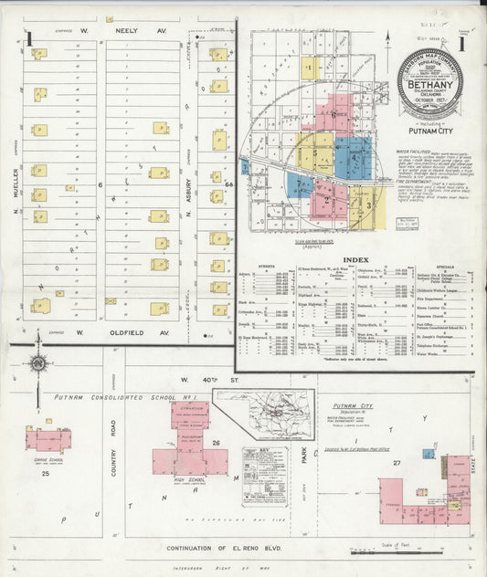 Sanborn Fire Insurance Map from Bethany, Oklahoma County, Oklahoma (1927), Sheet #0001 - Historic Sanborn Fire Insurance Map Print, vintage old map wall art, antique decor, genealogy gift, Bethany Oklahoma map