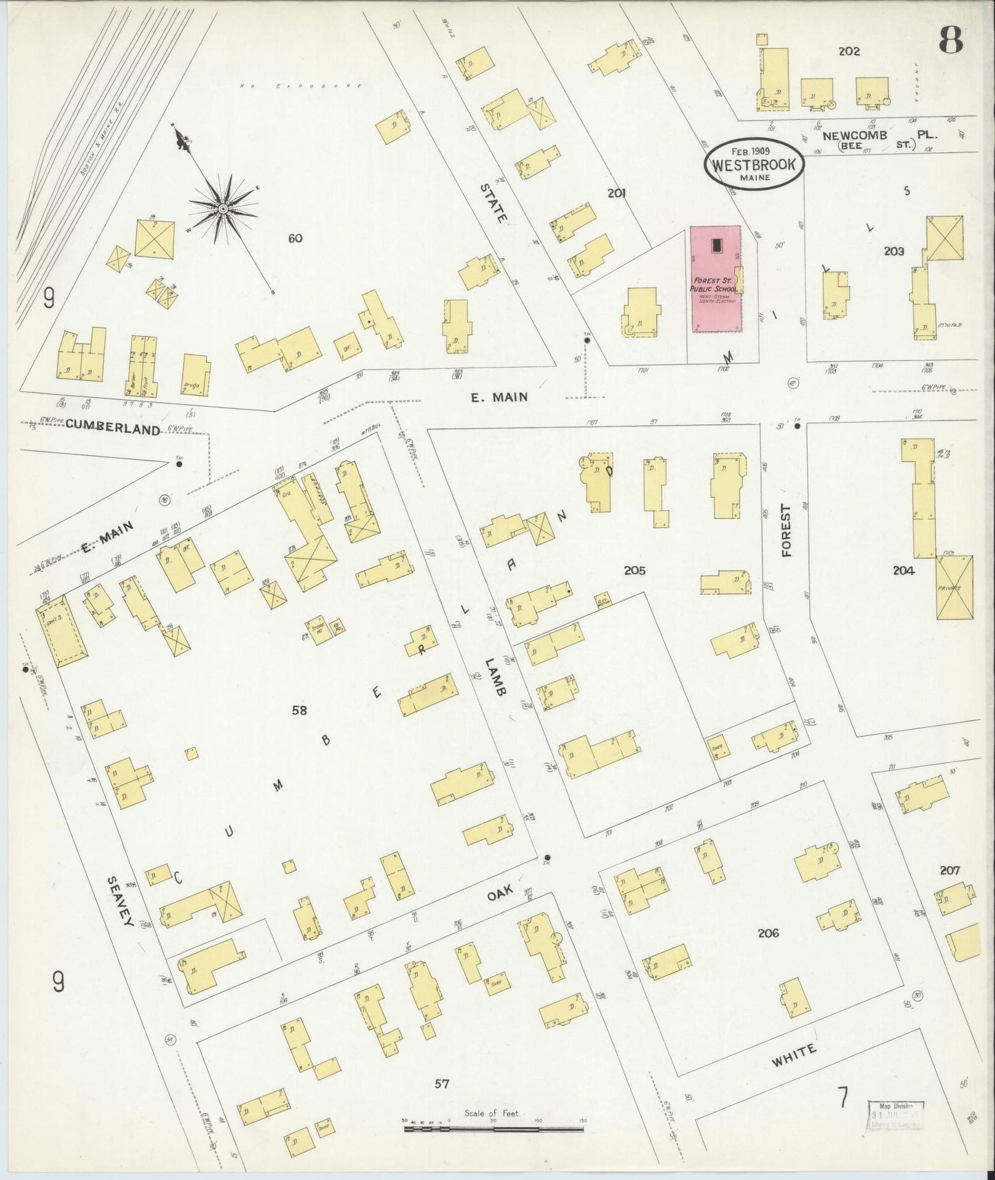Sanborn Fire Insurance Map from Westbrook, Cumberland County, Maine (1909), Sheet #0008 - Complete Map Set gallery image, historic Sanborn map, vintage wall art, Maine Maine