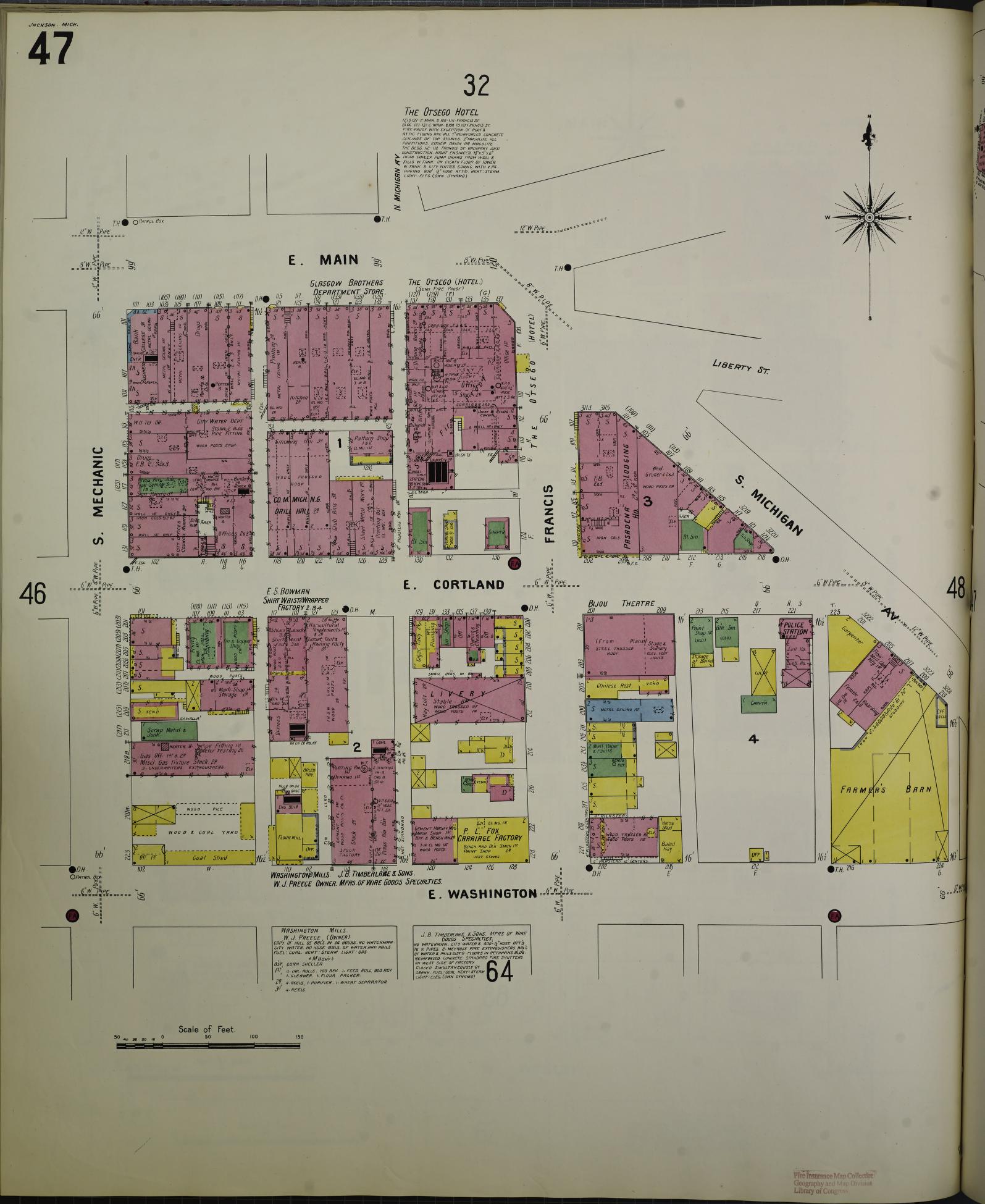 Sanborn Fire Insurance Map from Jackson, Jackson County, Michigan (1907), Sheet #0047 - Historic Sanborn Fire Insurance Map Print, vintage old map wall art, antique decor, genealogy gift, Michigan Michigan map