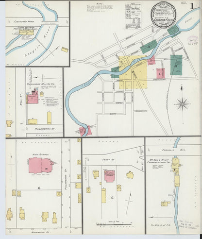 Sanborn Fire Insurance Map from Chagrin Falls, Cuyahoga County, Ohio (1893), Sheet #0001 - Historic Sanborn Fire Insurance Map Print, vintage old map wall art, antique decor, genealogy gift, Ohio Ohio map