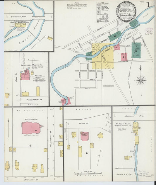 Sanborn Fire Insurance Map from Chagrin Falls, Cuyahoga County, Ohio (1893), Sheet #0001 - Historic Sanborn Fire Insurance Map Print, vintage old map wall art, antique decor, genealogy gift, Ohio Ohio map