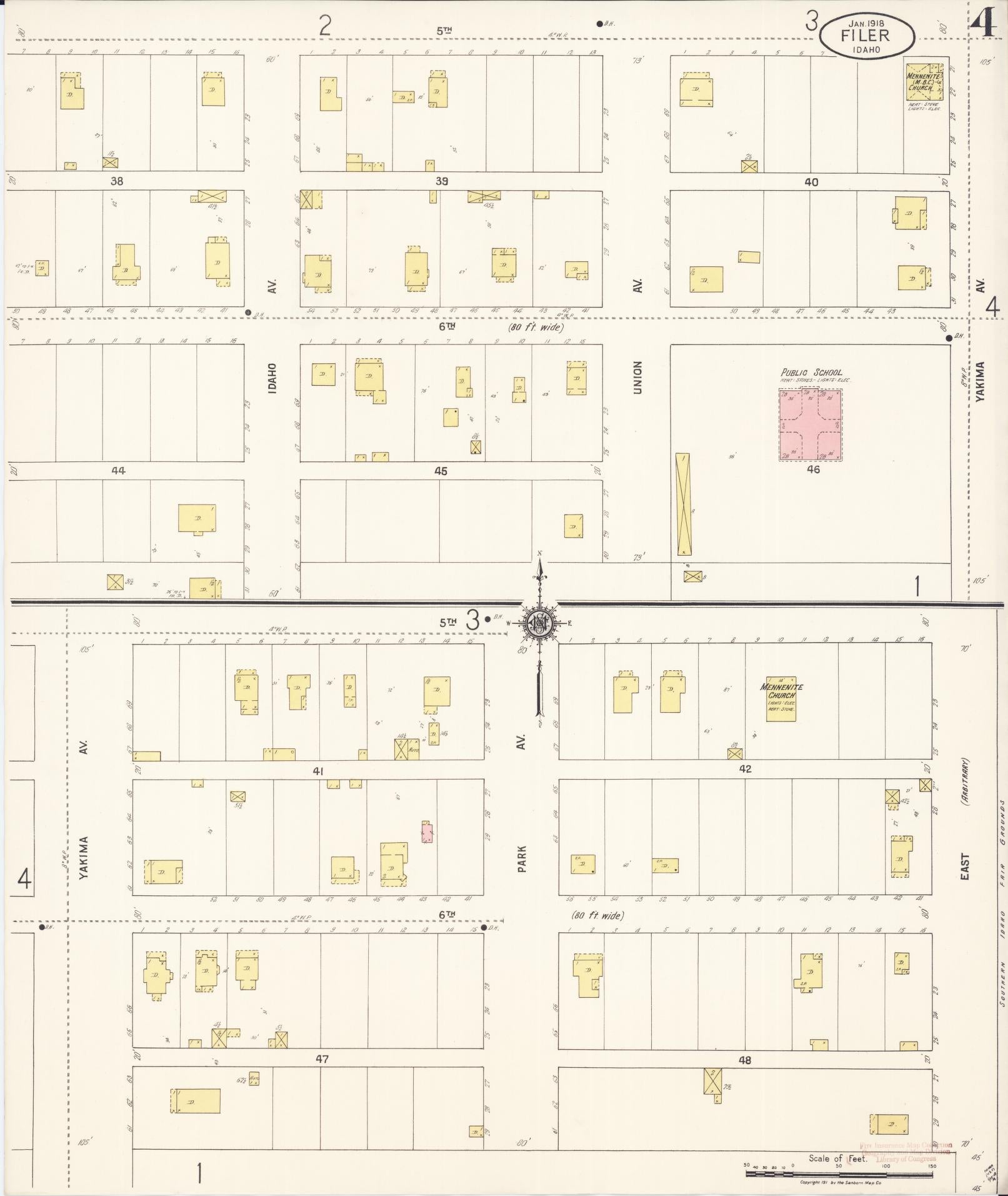 Sanborn Fire Insurance Map from Filer, Twin Falls County, Idaho (1918), Sheet #0004 - Complete Map Set gallery image, historic Sanborn map, vintage wall art, Falls Idaho