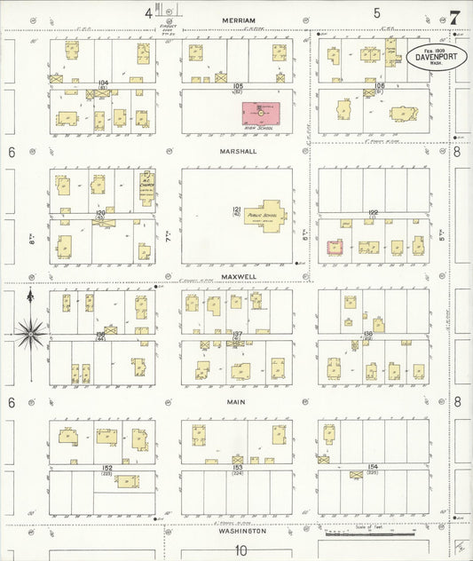 Sanborn Fire Insurance Map from Davenport, Lincoln County, Washington (1909), Sheet #0007 - Historic Sanborn Fire Insurance Map Print, vintage old map wall art, antique decor, genealogy gift, Washington Washington map