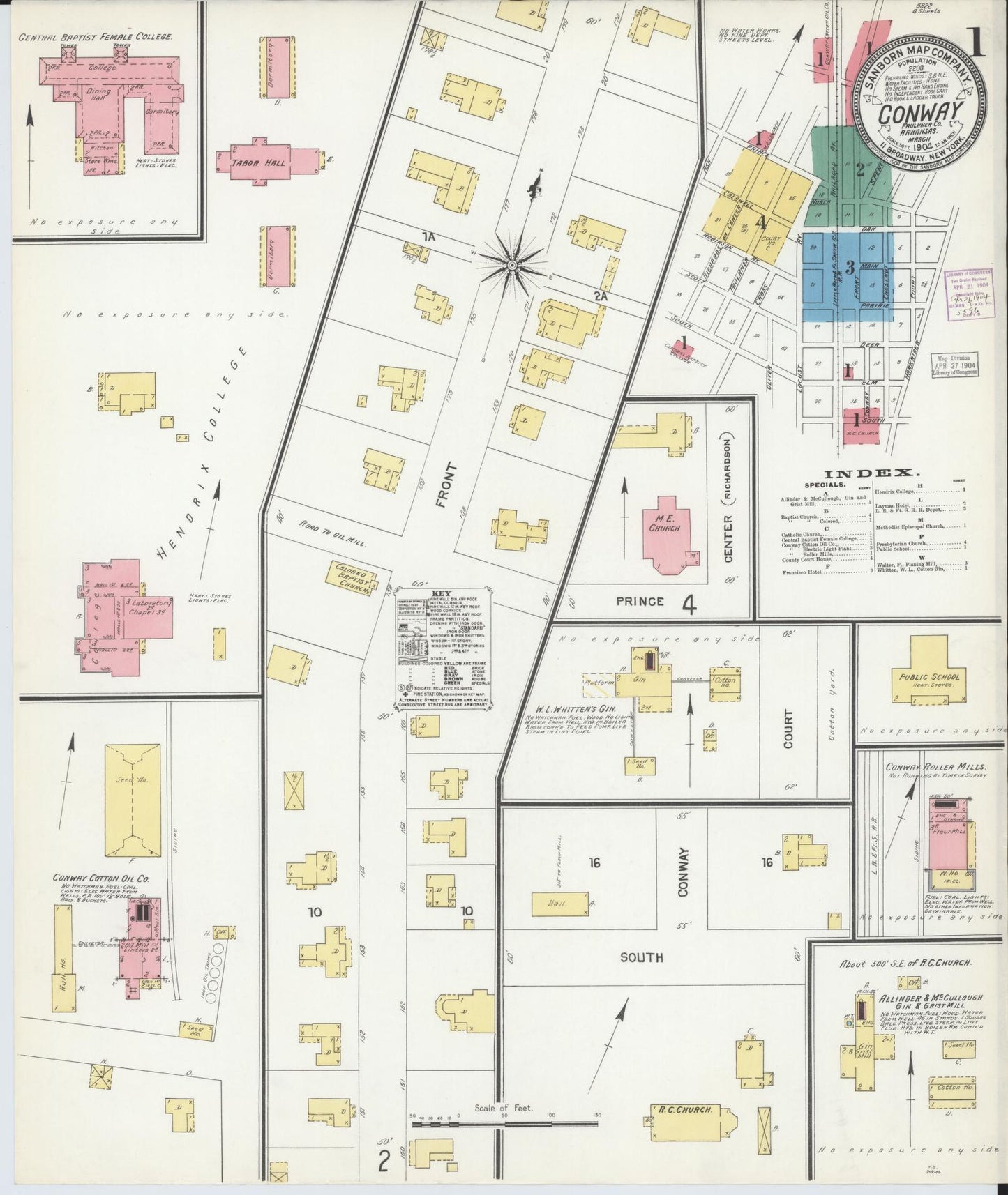Sanborn Fire Insurance Map from Conway, Faulkner County, Arkansas (1904), Sheet #0001 - Historic Sanborn Fire Insurance Map Print, vintage old map wall art, antique decor, genealogy gift, Arkansas Arkansas map