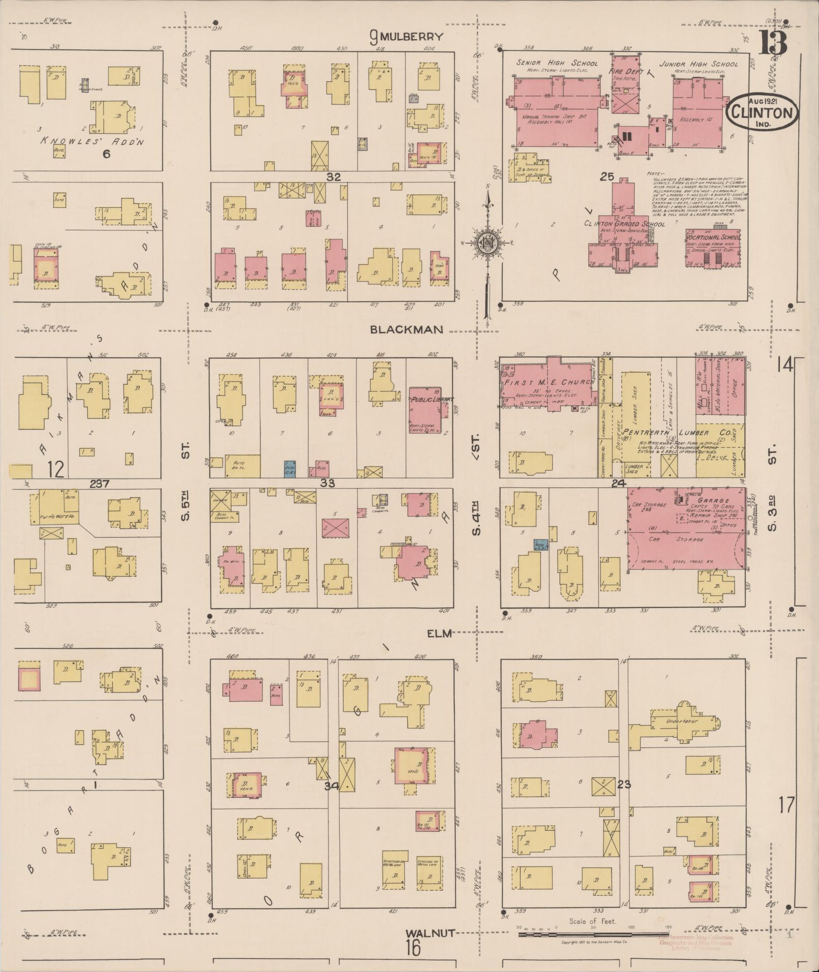 Sanborn Fire Insurance Map from Clinton, Vermillion County, Indiana (1921), Sheet #0013 - Complete Map Set gallery image, historic Sanborn map, vintage wall art, Indiana Indiana