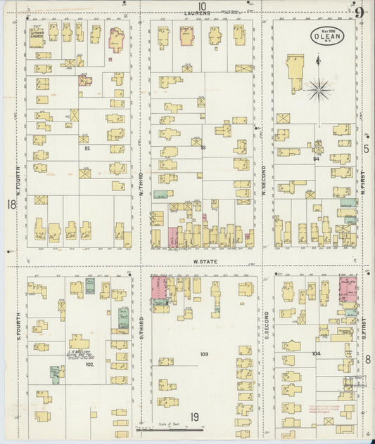 Sanborn Fire Insurance Map from Olean, Cattaraugus County, New York (1898), Sheet #0009 - Historic Sanborn Fire Insurance Map Print, vintage old map wall art, antique decor, genealogy gift, New York New York map