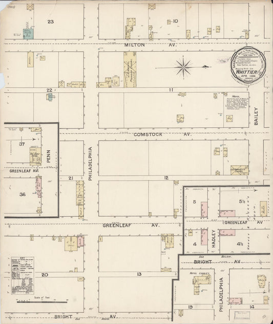 Sanborn Fire Insurance Map from Whittier, Los Angeles County, California. (1888) – Historic Sanborn Fire Insurance Map Print
