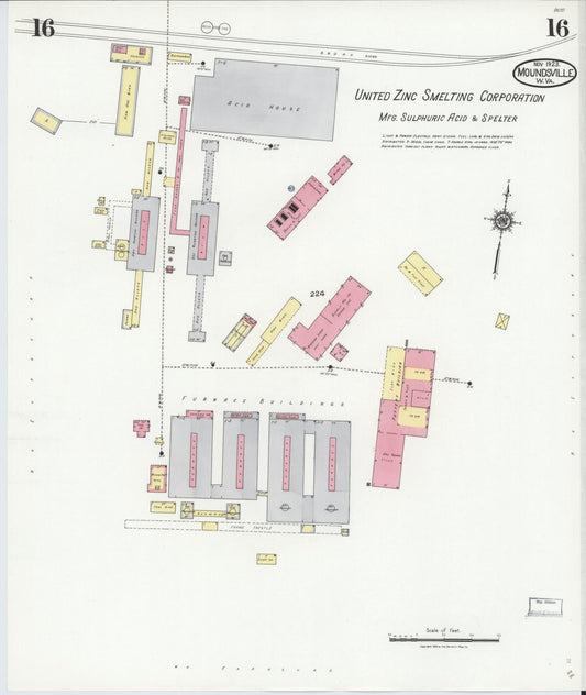Sanborn Fire Insurance Map from Moundsville, Marshall County, West Virginia (1923), Sheet #0016 - Historic Sanborn Fire Insurance Map Print, vintage old map wall art, antique decor, genealogy gift, West Virginia West Virginia map