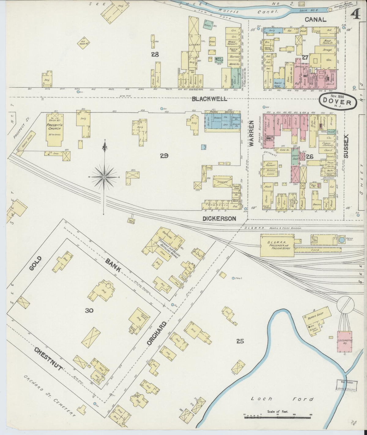 Sanborn Fire Insurance Map from Dover, Morris County, New Jersey (1890), Sheet #0004 - Complete Map Set gallery image, historic Sanborn map, vintage wall art, New Jersey New Jersey