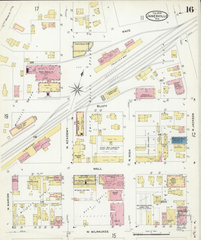Sanborn Fire Insurance Map from Janesville, Rock County, Wisconsin (1909), Sheet #0016 - Complete Map Set gallery image, historic Sanborn map, vintage wall art, Wisconsin Wisconsin