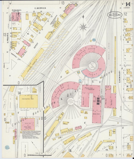 Sanborn Fire Insurance Map from Galesburg, Knox County, Illinois (1898), Sheet #0014 - Historic Sanborn Fire Insurance Map Print, vintage old map wall art, antique decor, genealogy gift, Illinois Illinois map