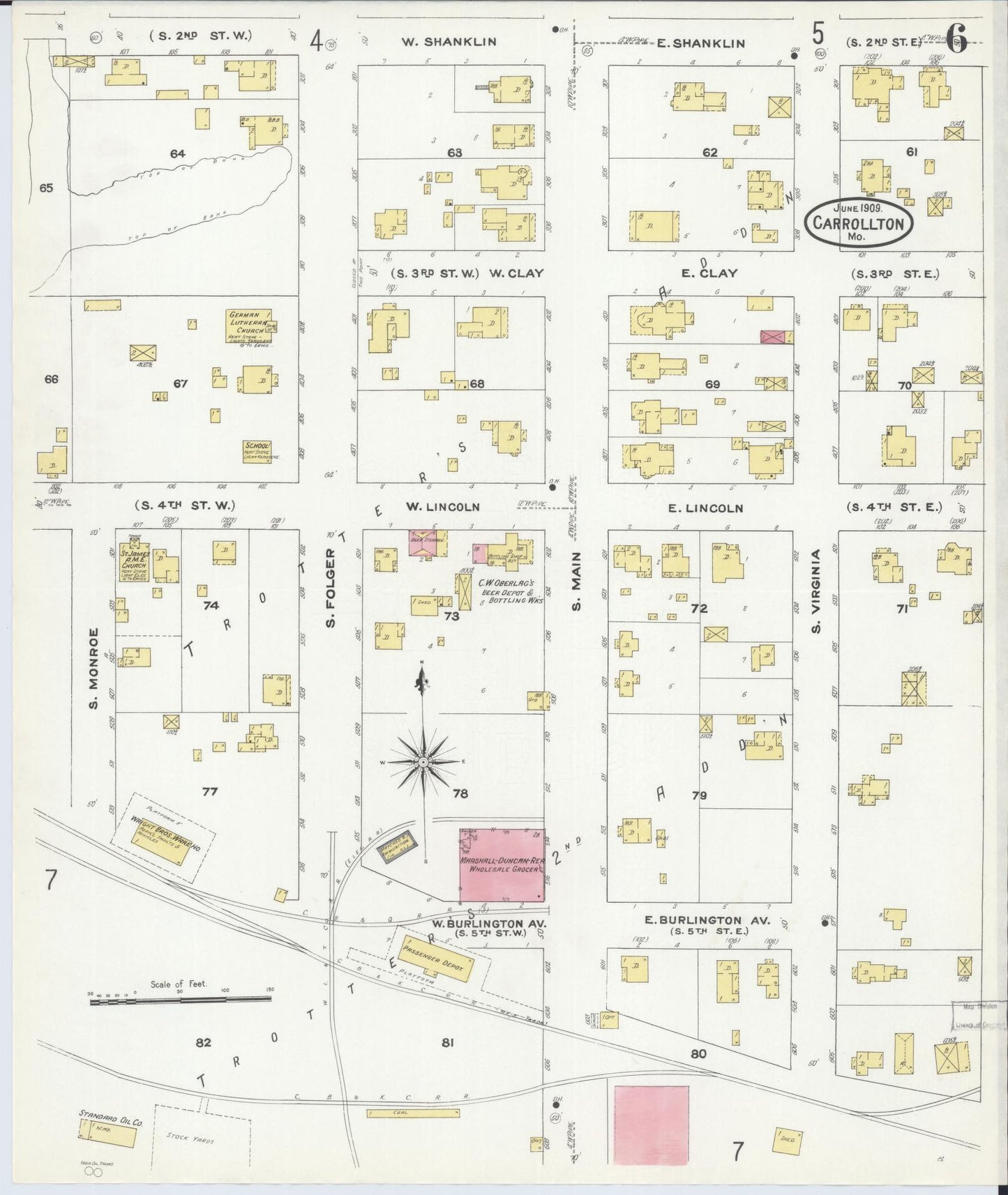 Sanborn Fire Insurance Map from Carrollton, Carroll County, Missouri (1909), Sheet #0006 - Complete Map Set gallery image, historic Sanborn map, vintage wall art, Missouri Missouri