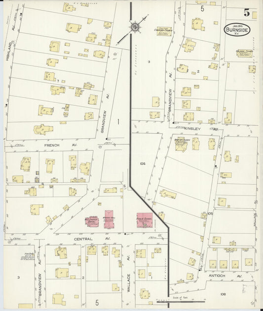 Sanborn Fire Insurance Map from Burnside, Pulaski County, Kentucky (1914), Sheet #0005 - Historic Sanborn Fire Insurance Map Print, vintage old map wall art, antique decor, genealogy gift, Kentucky Kentucky map