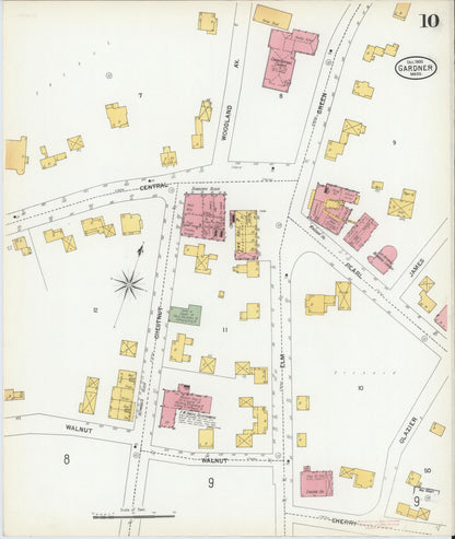 Sanborn Fire Insurance Map from Gardner, Worcester County, Massachusetts (1900), Sheet #0010 - Complete Map Set gallery image, historic Sanborn map, vintage wall art, Massachusetts Massachusetts