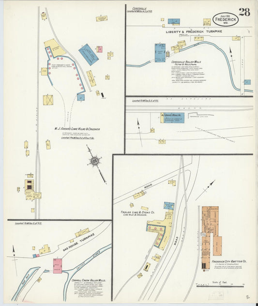 Sanborn Fire Insurance Map from Frederick, Frederick County, Maryland (1911), Sheet #0028 - Historic Sanborn Fire Insurance Map Print, vintage old map wall art