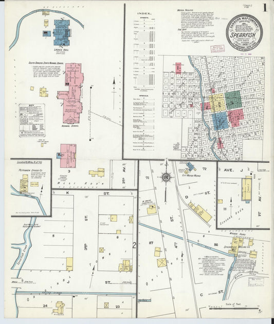 Sanborn Fire Insurance Map from Spearfish, Lawrence County, South Dakota (1909), Sheet #0001 - Complete Map Set gallery image, historic Sanborn map, vintage wall art, South Dakota South Dakota