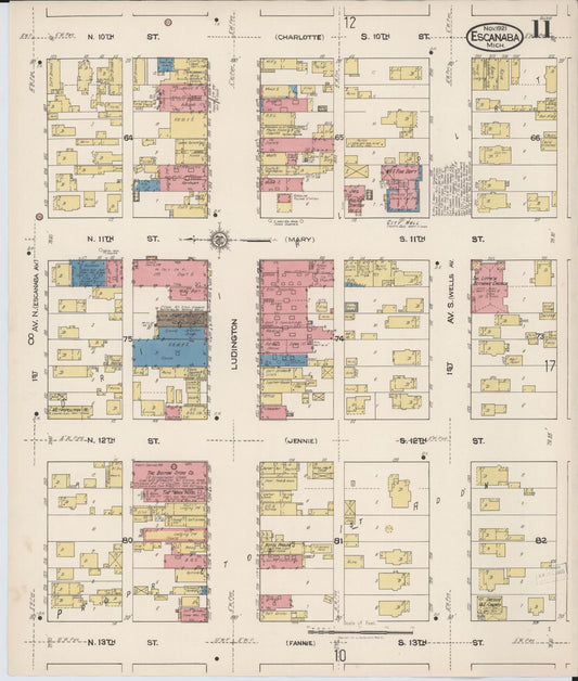 Sanborn Fire Insurance Map from Escanaba, Delta County, Michigan (1921), Sheet #0011 - Historic Sanborn Fire Insurance Map Print, vintage old map wall art, antique decor, genealogy gift, Michigan Michigan map