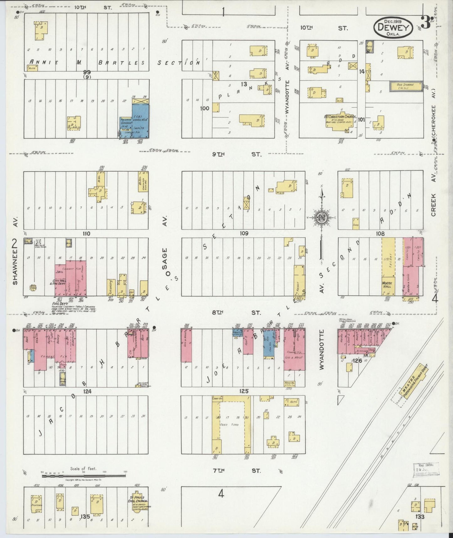 Sanborn Fire Insurance Map from Dewey, Washington County, Oklahoma (1919), Sheet #0003 - Complete Map Set gallery image, historic Sanborn map, vintage wall art, Oklahoma Oklahoma