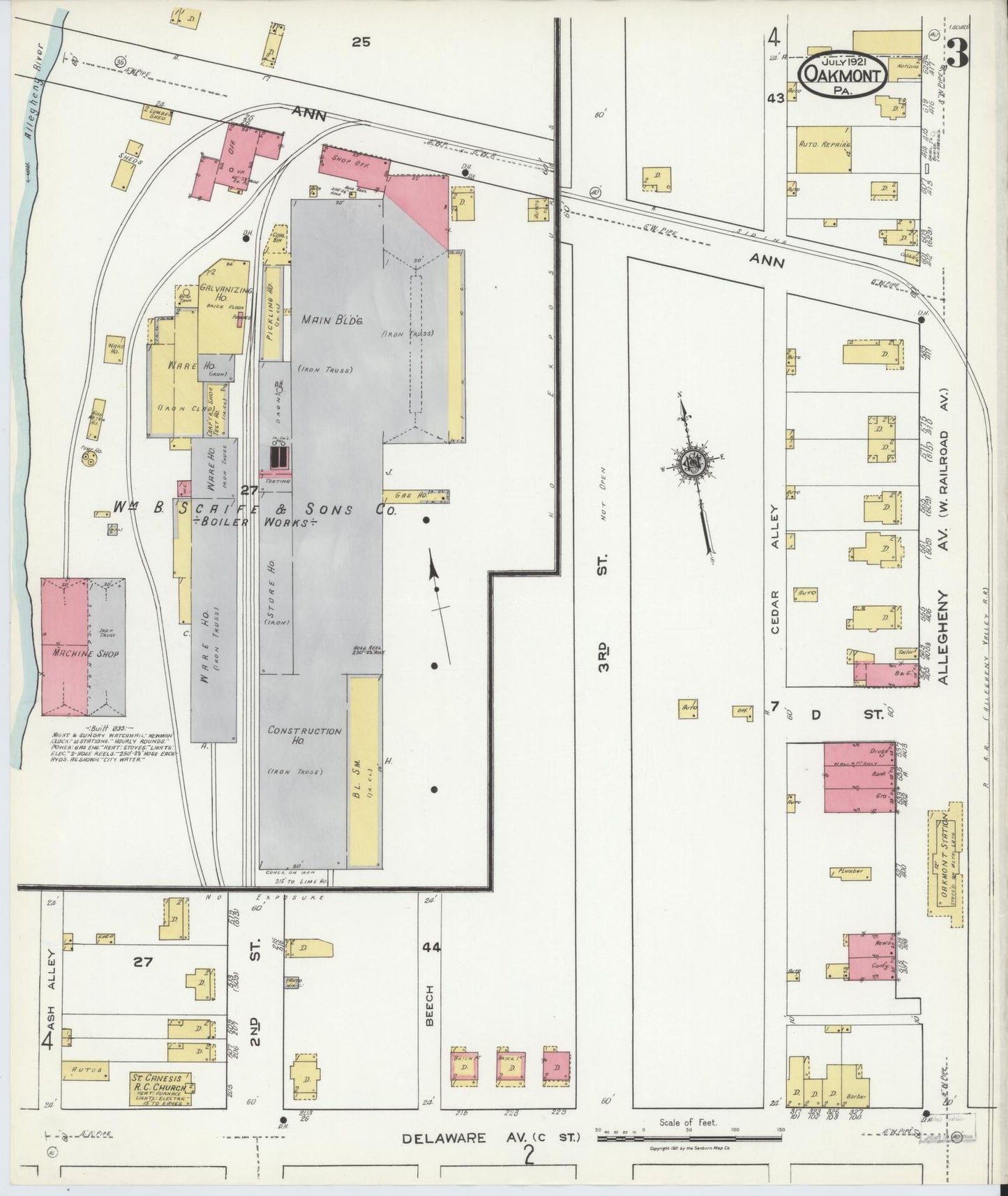 Sanborn Fire Insurance Map from Oakmont, Allegheny County, Pennsylvania (1921), Sheet #0003 - Complete Map Set gallery image, historic Sanborn map, vintage wall art, Pennsylvania Pennsylvania