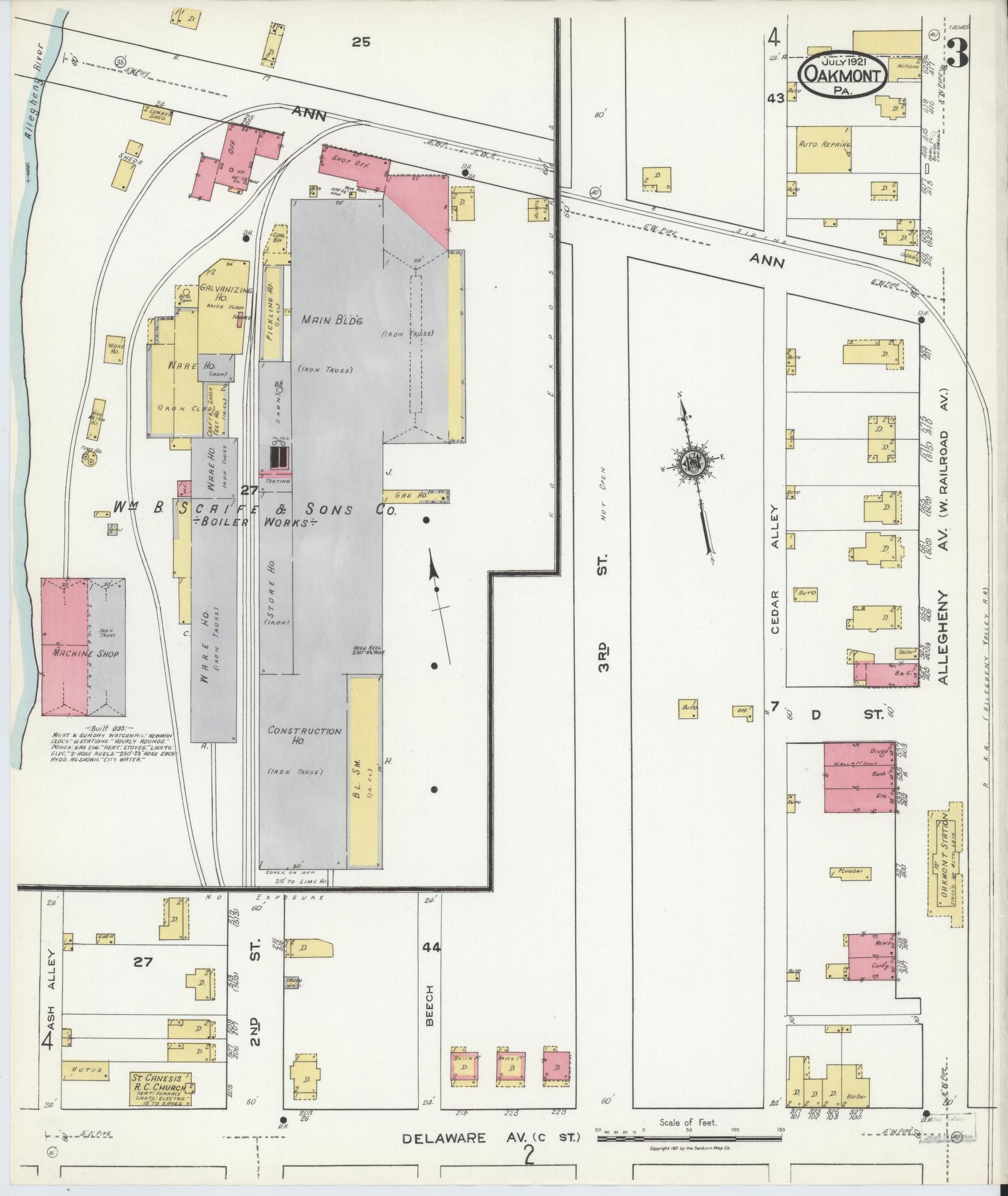 Sanborn Fire Insurance Map from Oakmont, Allegheny County, Pennsylvania (1921), Sheet #0003 - Complete Map Set gallery image, historic Sanborn map, vintage wall art, Pennsylvania Pennsylvania