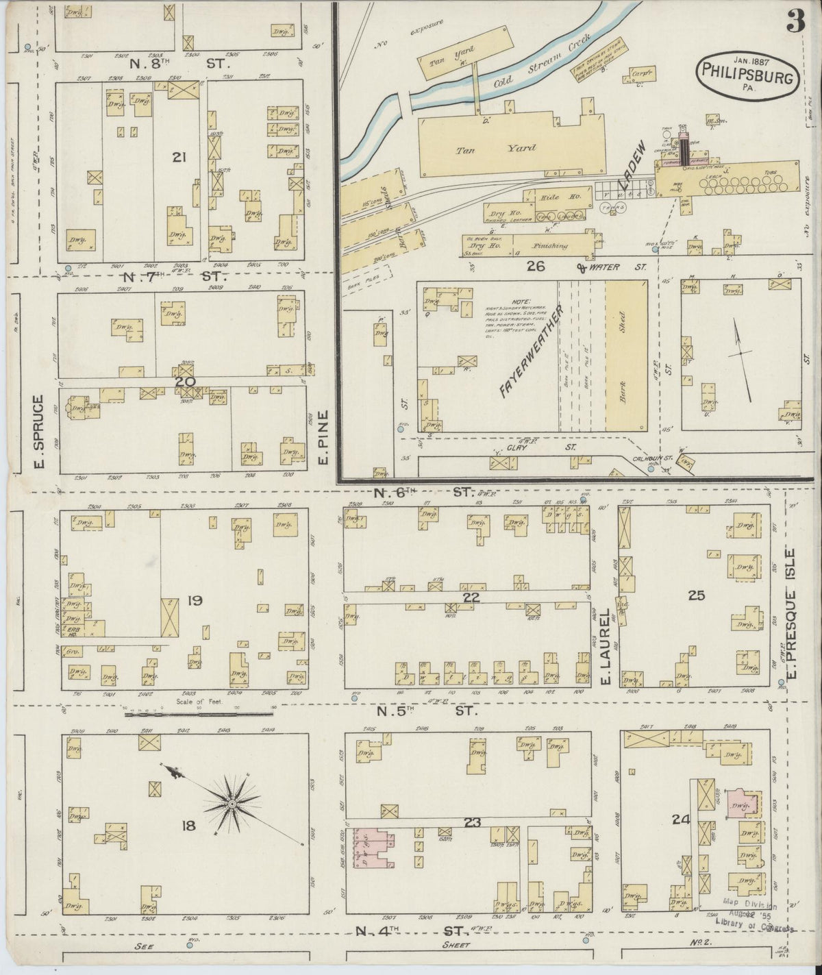 Sanborn Fire Insurance Map from Philipsburg, Centre County, Pennsylvania (1887), Sheet #0003 - Historic Sanborn Fire Insurance Map Print, vintage old map wall art, antique decor, genealogy gift, Pennsylvania Pennsylvania map