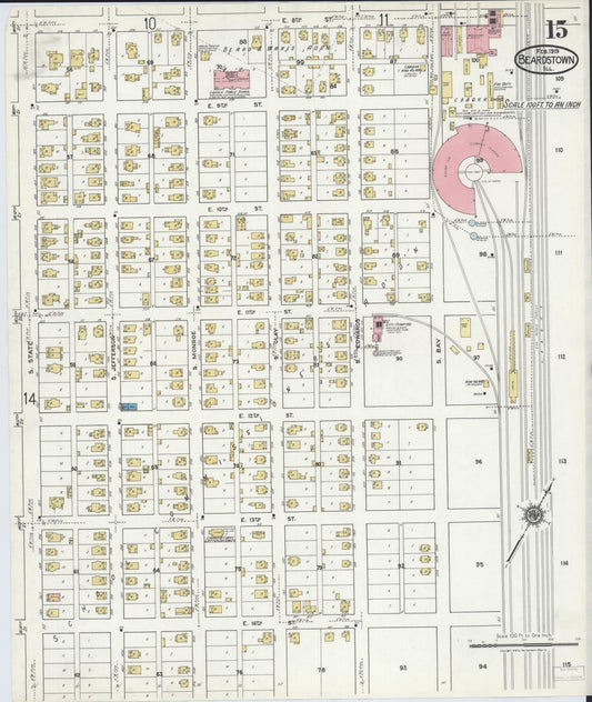 Sanborn Fire Insurance Map from Beardstown, Cass County, Illinois (1919), Sheet #0015 - Historic Sanborn Fire Insurance Map Print, vintage old map wall art, antique decor, genealogy gift, Illinois Illinois map