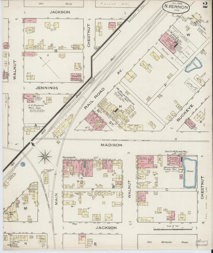 Sanborn Fire Insurance Map from North Vernon, Jennings County, Indiana (1886), Sheet #0002 - Complete Map Set gallery image, historic Sanborn map, vintage wall art, Indiana Indiana