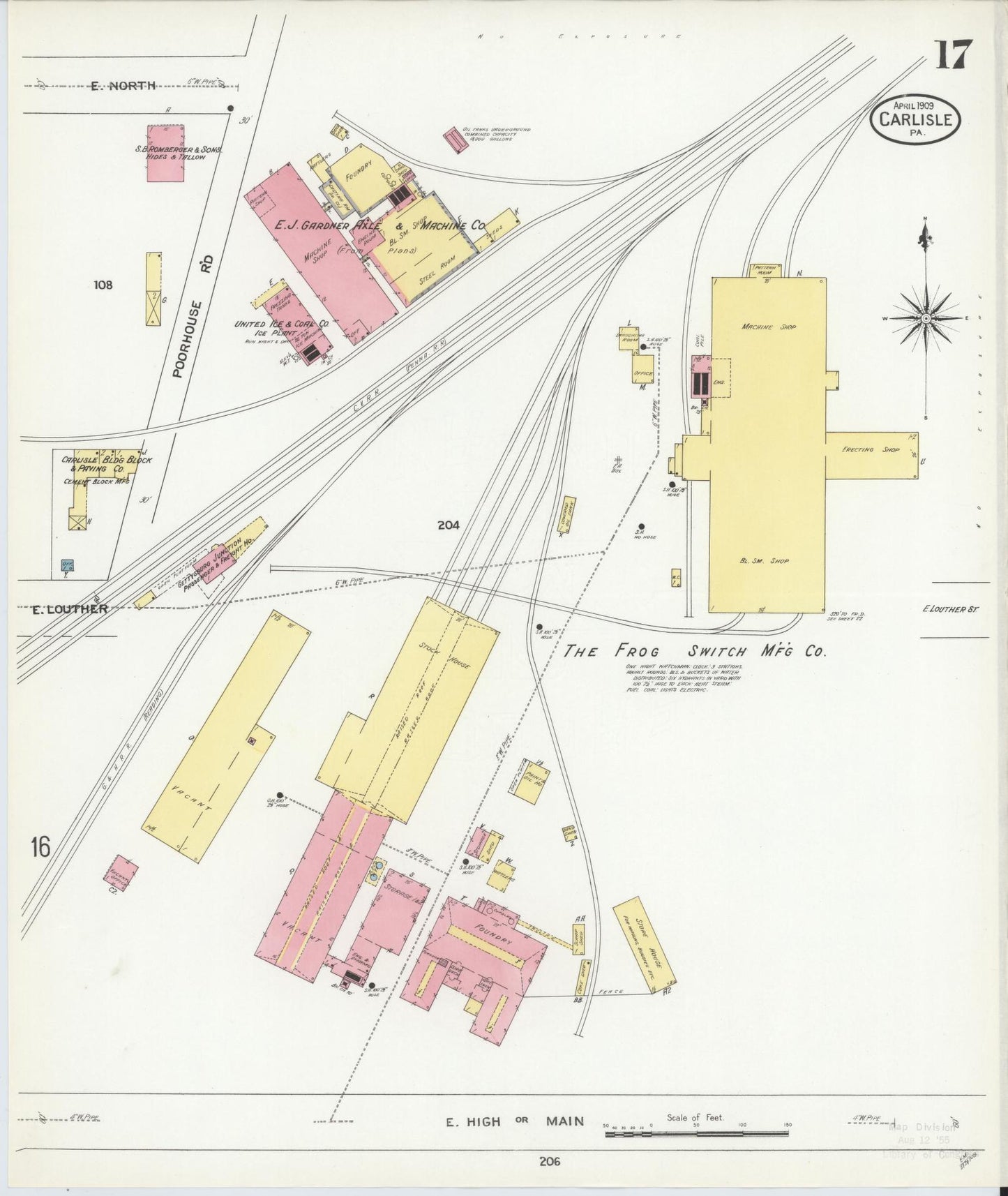 Sanborn Fire Insurance Map from Carlisle, Cumberland County, Pennsylvania (1909), Sheet #0017 - Historic Sanborn Fire Insurance Map Print, vintage old map wall art, antique decor, genealogy gift, Pennsylvania Pennsylvania map