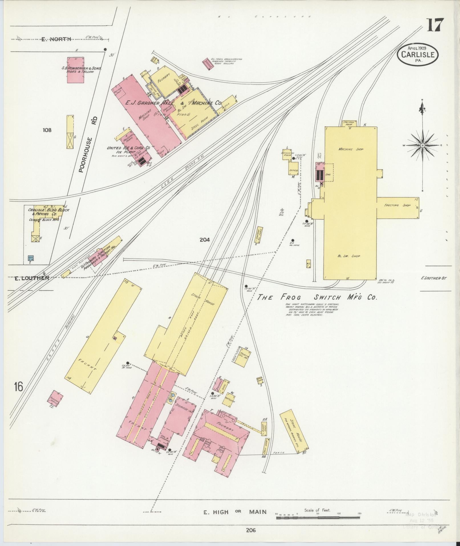 Sanborn Fire Insurance Map from Carlisle, Cumberland County, Pennsylvania (1909), Sheet #0017 - Historic Sanborn Fire Insurance Map Print, vintage old map wall art, antique decor, genealogy gift, Pennsylvania Pennsylvania map