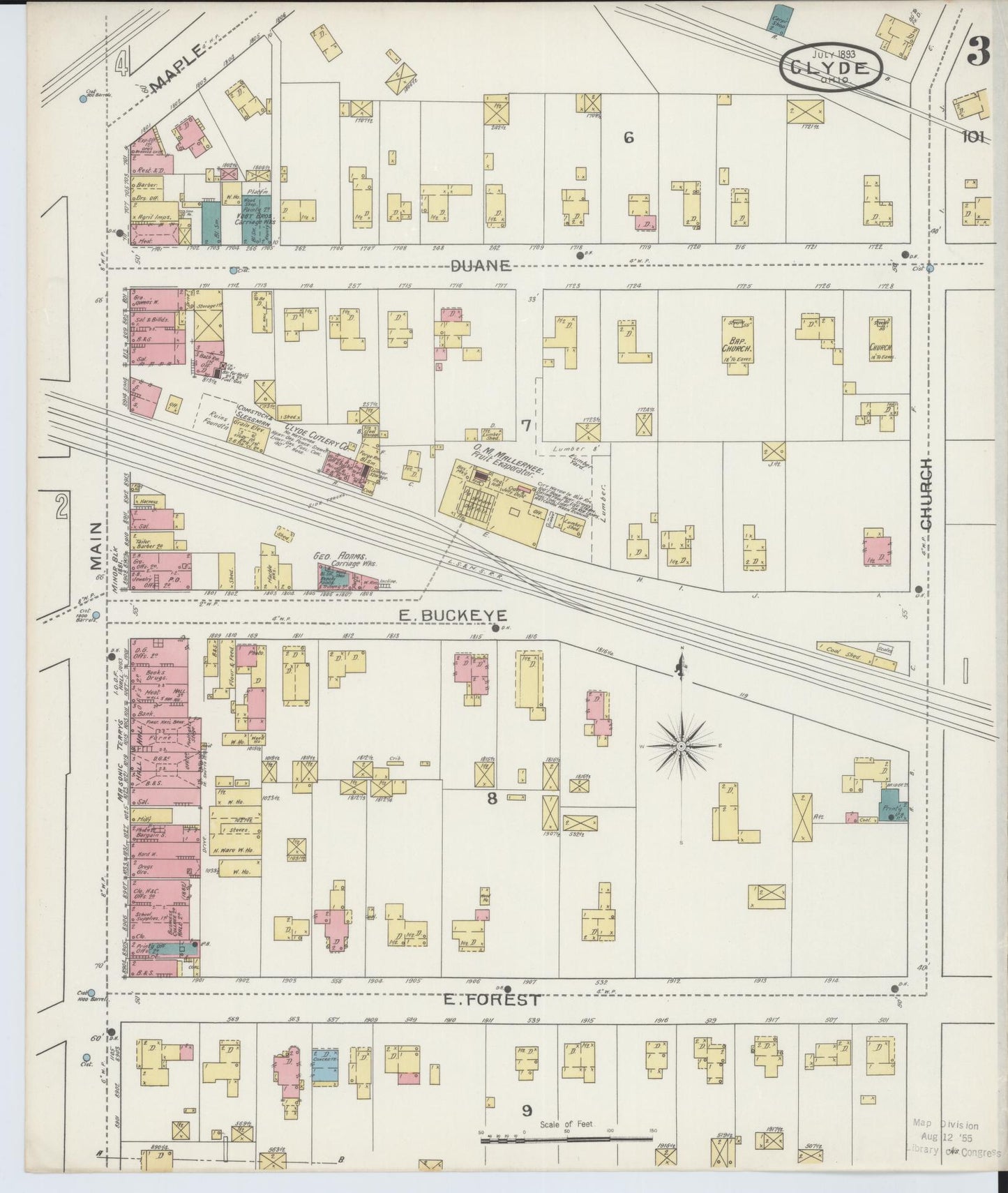 Sanborn Fire Insurance Map from Clyde, Sandusky County, Ohio (1893), Sheet #0003 - Historic Sanborn Fire Insurance Map Print, vintage old map wall art, antique decor, genealogy gift, Ohio Ohio map