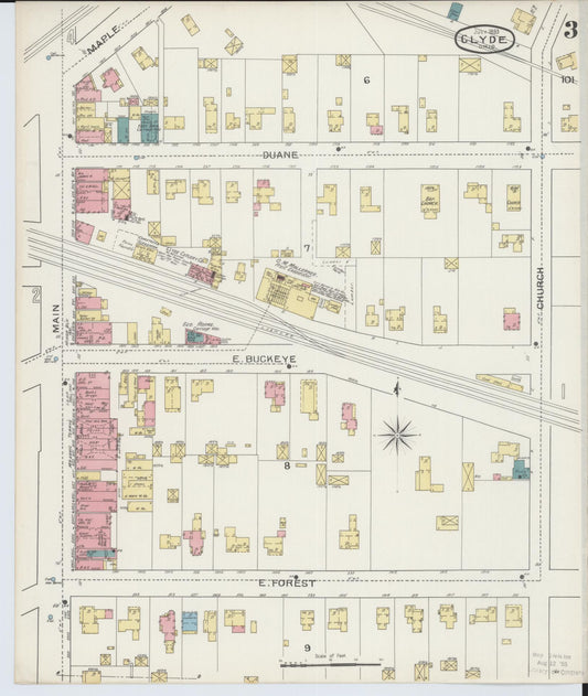 Sanborn Fire Insurance Map from Clyde, Sandusky County, Ohio (1893), Sheet #0003 - Historic Sanborn Fire Insurance Map Print, vintage old map wall art, antique decor, genealogy gift, Ohio Ohio map