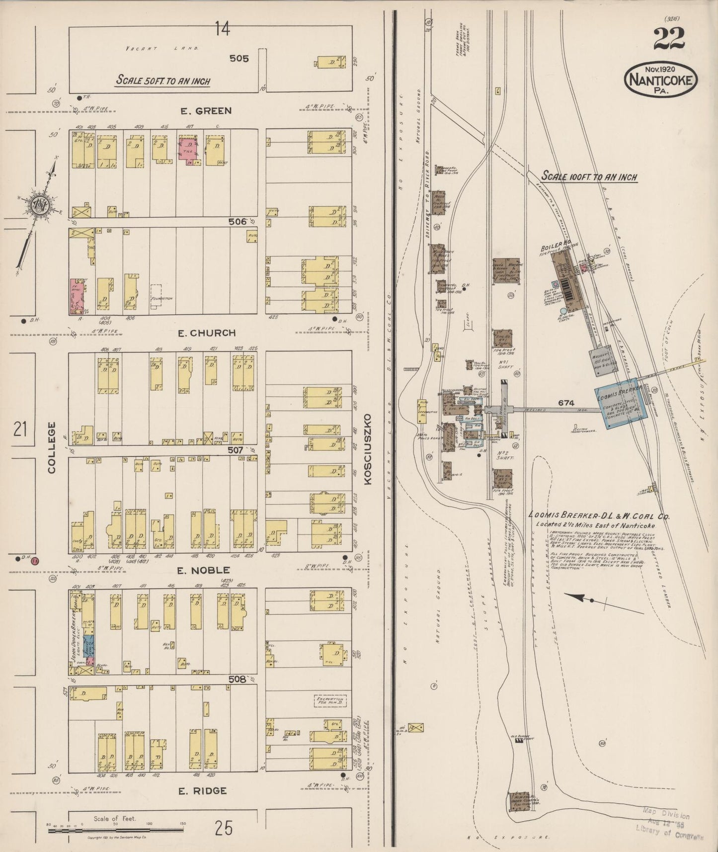 Sanborn Fire Insurance Map from Nanticoke, Luzerne County, Pennsylvania (1920), Sheet #0022 - Complete Map Set gallery image, historic Sanborn map, vintage wall art, Pennsylvania Pennsylvania