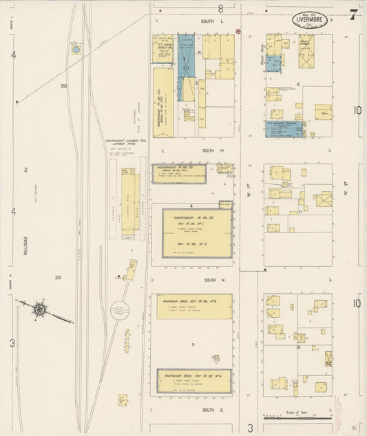 Sanborn Fire Insurance Map from Livermore, Alameda County, California (1917), Sheet #0007 - Historic Sanborn Fire Insurance Map Print, vintage old map wall art, antique decor, genealogy gift, California California map