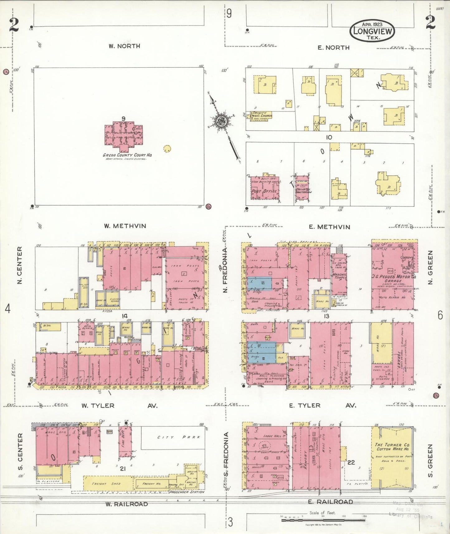 Sanborn Fire Insurance Map from Longview, Gregg County, Texas (1923), Sheet #0002 - Historic Sanborn Fire Insurance Map Print, vintage old map wall art, antique decor, genealogy gift, Texas Texas map