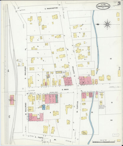 Sanborn Fire Insurance Map from Downers Grove, Dupage County, Illinois (1909), Sheet #0003 - Complete Map Set gallery image, historic Sanborn map, vintage wall art, Illinois Illinois