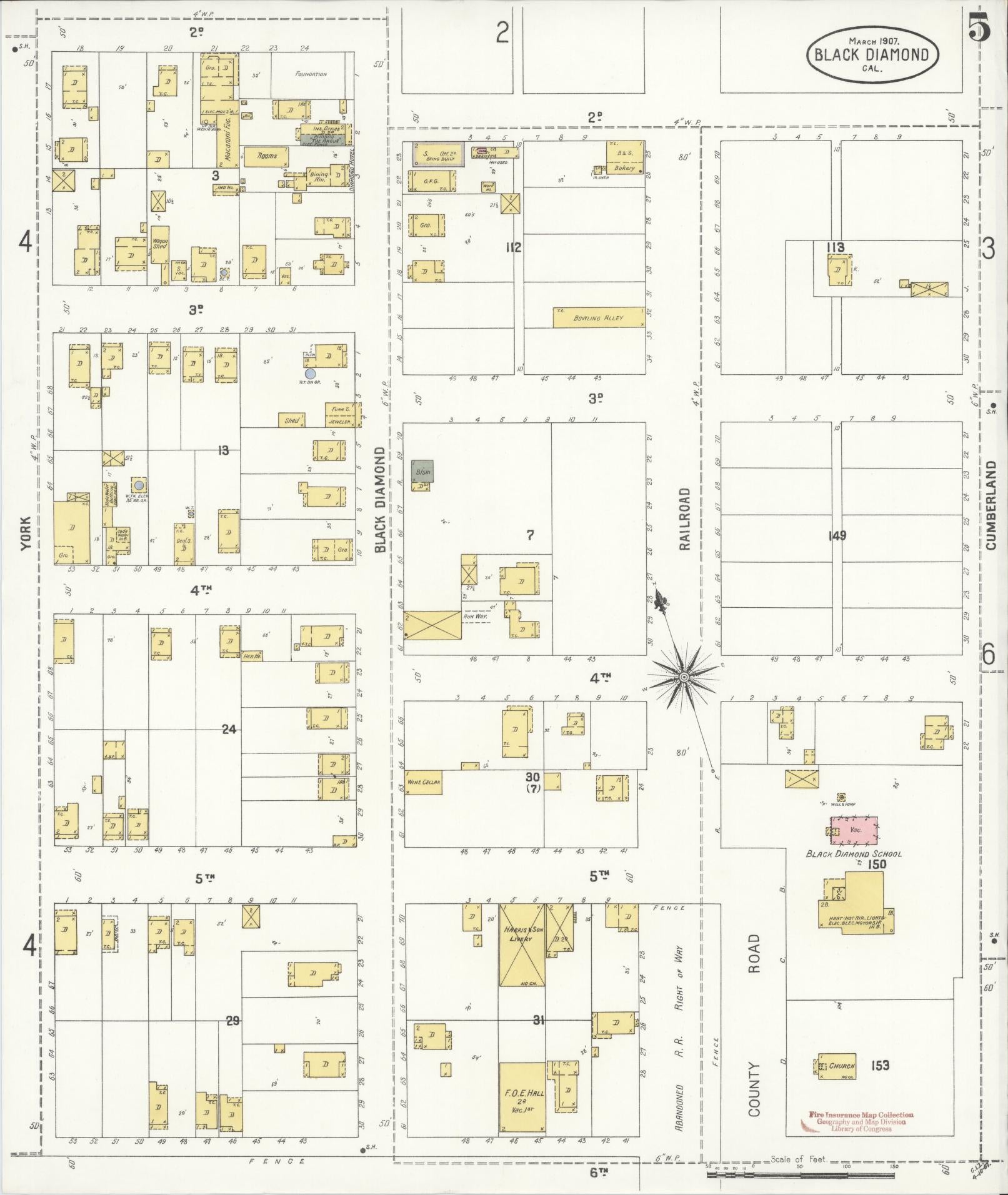 Sanborn Fire Insurance Map from Black Diamond, Contra Costa, California (1907), Sheet #0005 - Historic Sanborn Fire Insurance Map Print, vintage old map wall art, antique decor, genealogy gift, California California map
