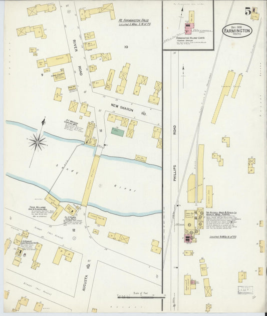 Sanborn Fire Insurance Map from Farmington, Franklin County, Maine (1908), Sheet #0005 - Historic Sanborn Fire Insurance Map Print, vintage old map wall art, antique decor, genealogy gift, Maine Maine map