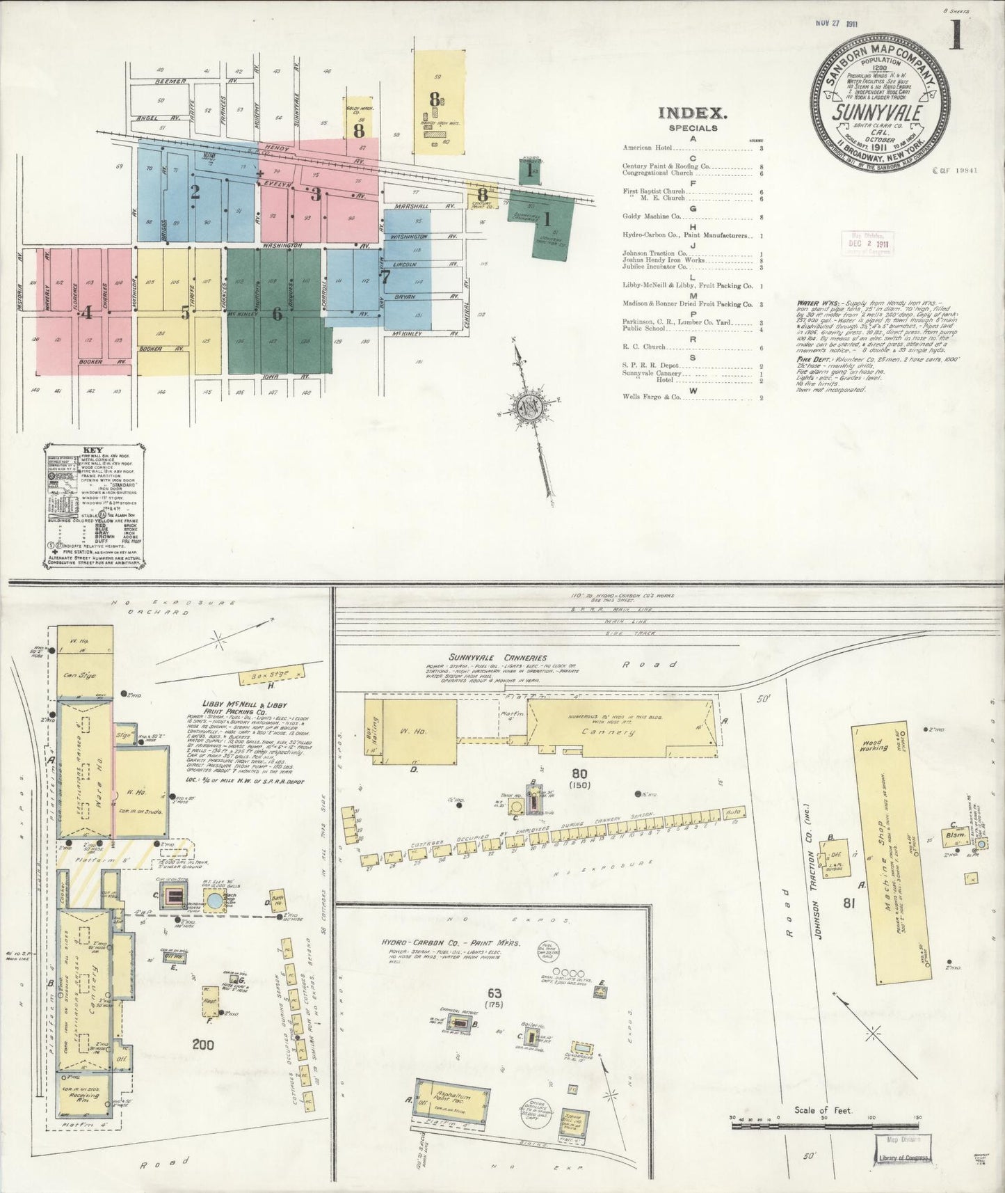 Sanborn Fire Insurance Map from Sunnyvale, Santa Clara County, California (1911), Sheet #0001 - Complete Map Set gallery image, historic Sanborn map, vintage wall art, California California