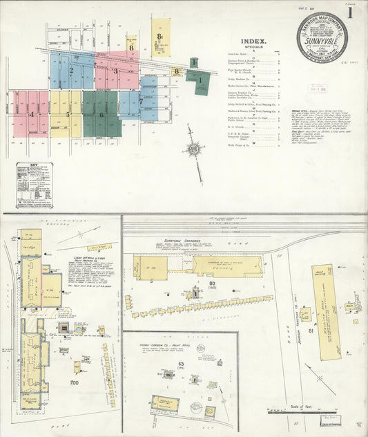 Sanborn Fire Insurance Map from Sunnyvale, Santa Clara County, California (1911), Sheet #0001 - Complete Map Set gallery image, historic Sanborn map, vintage wall art, California California