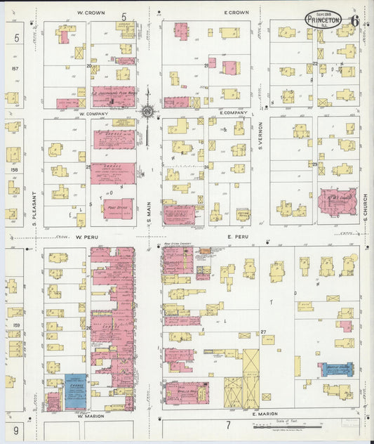 Sanborn Fire Insurance Map from Princeton, Bureau County, Illinois (1918), Sheet #0006 - Historic Sanborn Fire Insurance Map Print, vintage old map wall art, antique decor, genealogy gift, Illinois Illinois map