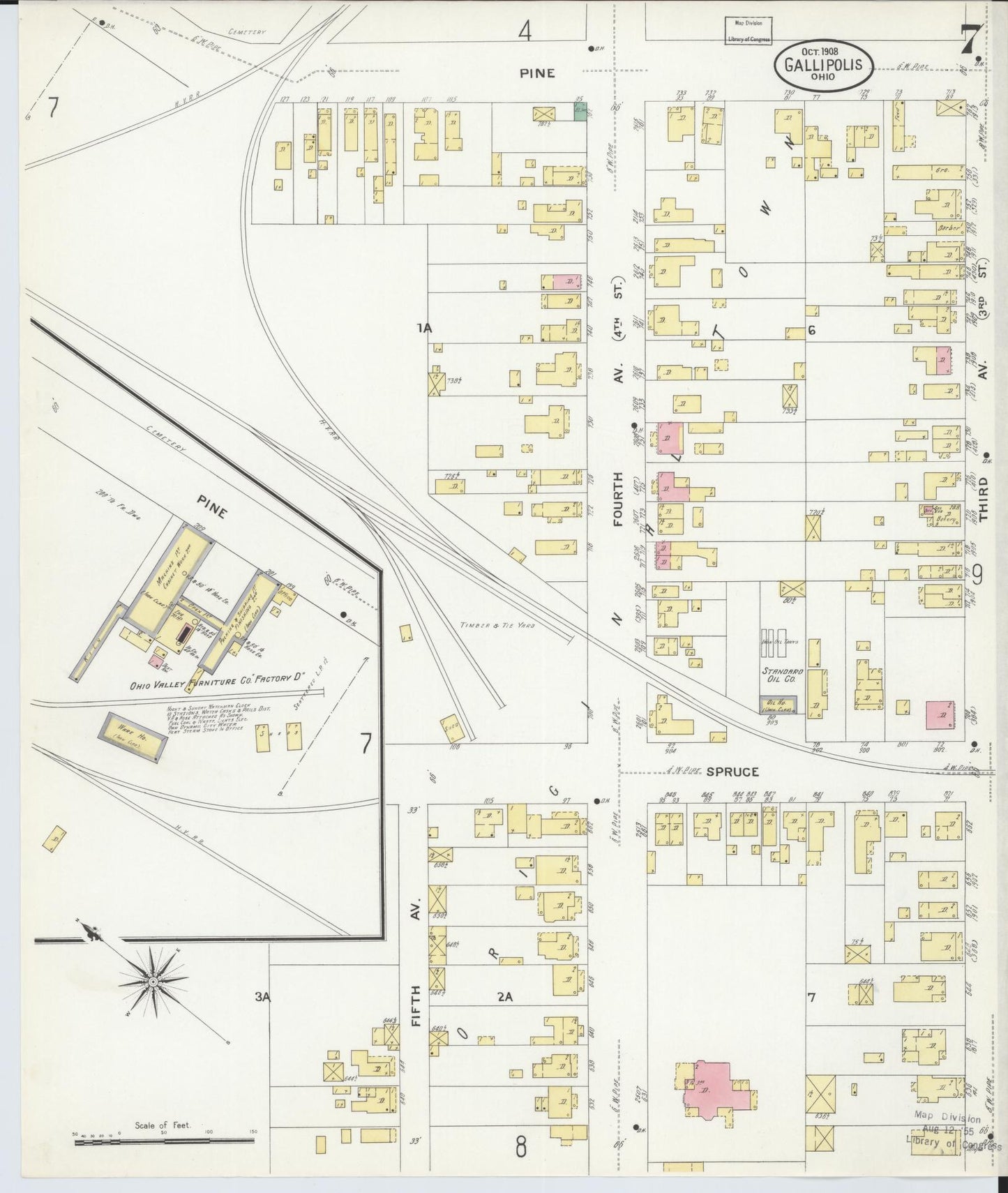 Sanborn Fire Insurance Map from Gallipolis, Gallia County, Ohio (1908), Sheet #0007 - Historic Sanborn Fire Insurance Map Print, vintage old map wall art, antique decor, genealogy gift, Ohio Ohio map